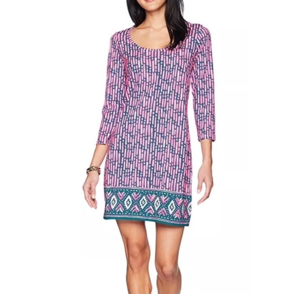 Lilly Pulitzer Dress Womens XS Pink Marlowe 3/4 Sleeve Pima Cotton Boatneck